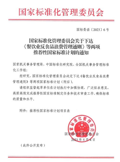 國家標(biāo)準(zhǔn)化管理委員會(huì)關(guān)于下達(dá) 餐飲業(yè)反食品浪費(fèi)管理通則 等兩項(xiàng)推薦性國家標(biāo)準(zhǔn)計(jì)劃的通知